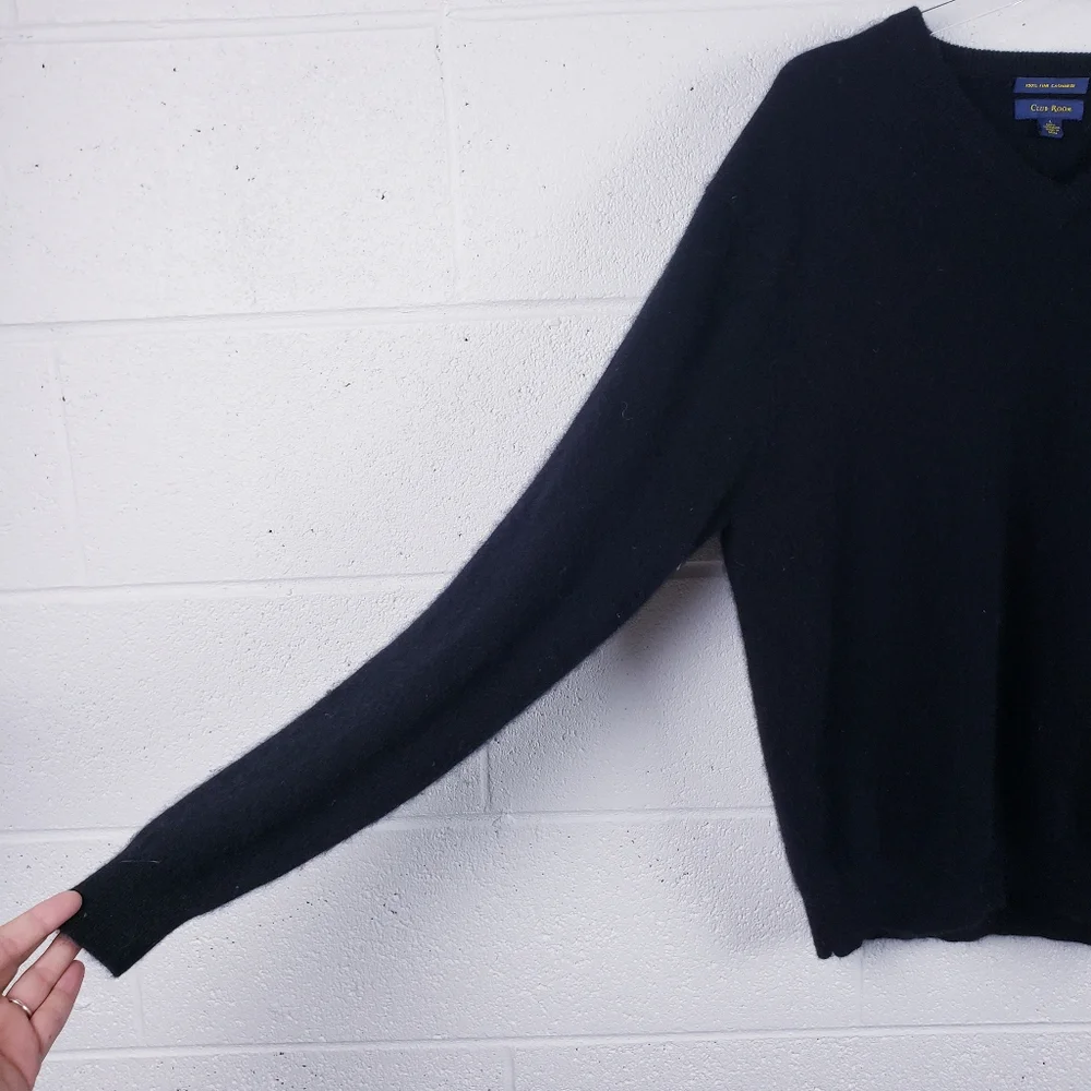 Club Room Black 100% Cashmere‎ V-Neck Pullover Sweater Women's Size Large
